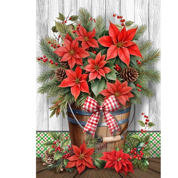 Briarwood Lane Winter Christmas Garden Flag 12x18 For Outdoor Poinsettia Pail For Christmas Garden Flag Flags For Outside
