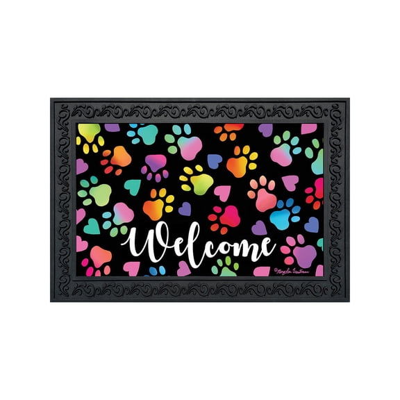 Briarwood Lane Doormat 30x18 Indoor Outdoor Rainbow Pawprints Everyday Doormat