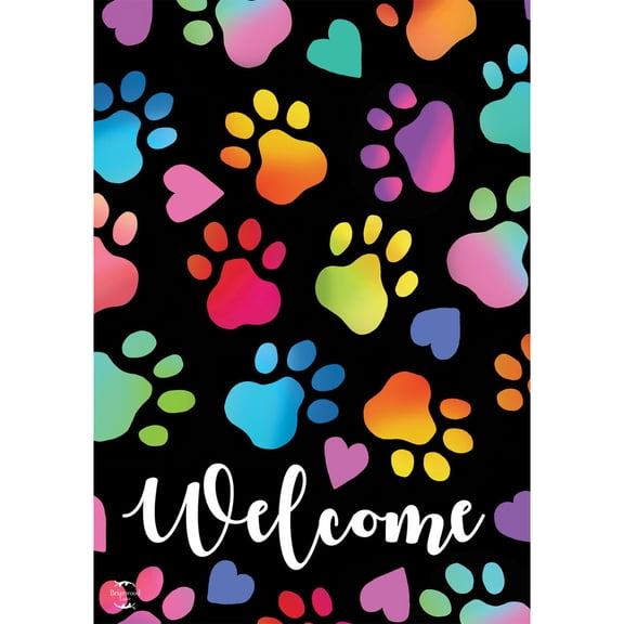 Briarwood Lane Everyday House Flag 40x28 For Outdoor Rainbow Pawprints Welcome House Flag