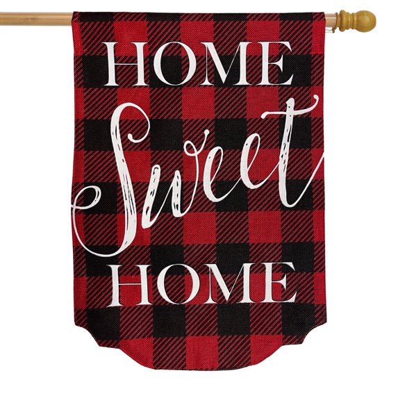 Briarwood Lane Red Checkered Home Sweet Home Burlap Winter House Flag