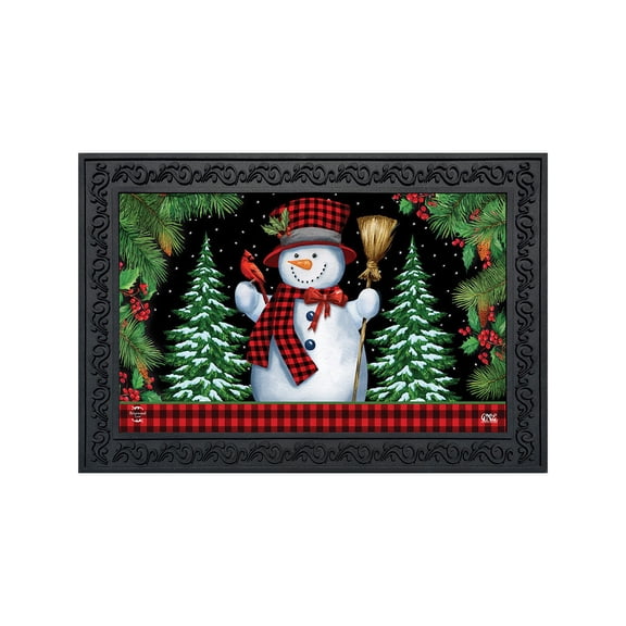 Briarwood Lane Christmas Doormat 30x18 Indoor Outdoor Red Checkered Snowman Winter For Christmas Doormat