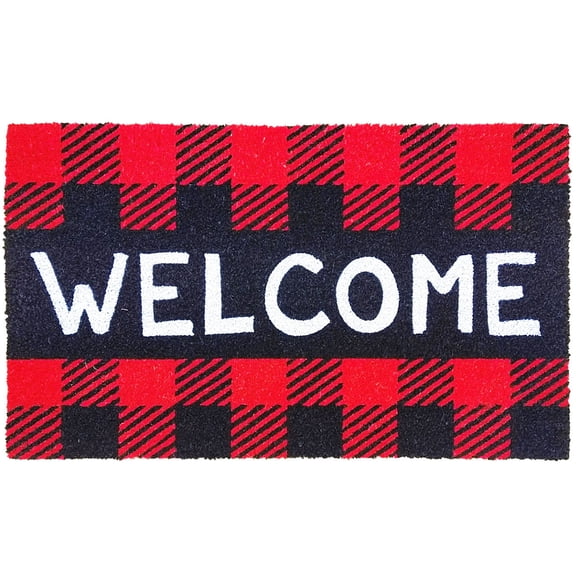 Briarwood Lane Red Checkered Welcome Natural Fiber Coir Doormat 18 x 30