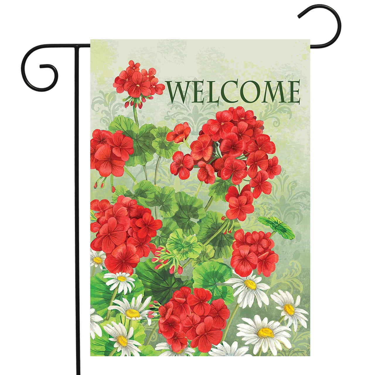 Red Geraniums and Daisies Summer Garden Flag 18" x 12.5"