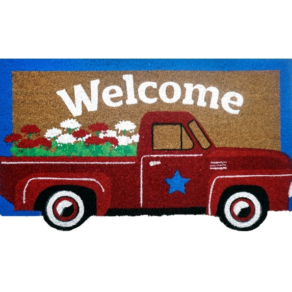 Briarwood Lane Red Truck Natural Fiber Coir Patriotic Doormat