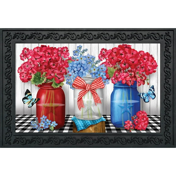 Briarwood Lane Red White And Blue Jars Floral Doormat