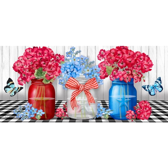 Briarwood Lane Spring Red White and Blue Jars Mini Mat 22x10 Indoor Outdoor For Spring Doormat