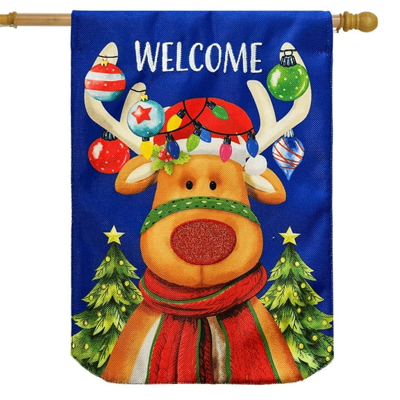Briarwood Lane Rudolf Burlap House Flag