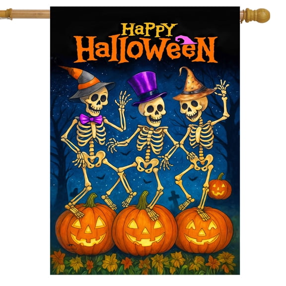 Briarwood Lane Skeleton Dance Party House Flag