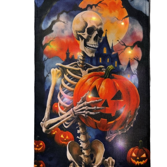 Briarwood Lane Halloween Burlap LED Garden Flag 12x18 For Outdoor Skeleton Jack LED For Halloween Garden Flag Flags For Outside