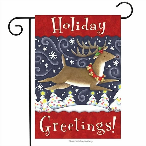 Briarwood Lane Sleeved Garden Flag 12.5X18 Holiday Greetings Reindeer New