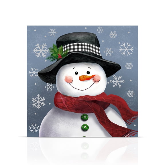 Briarwood Lane Winter Canvas Art 16x16 Smiling Snowman For Winter Medium Canvas Art Medium Lighted Canvas Wall Art LED Lights Winter Themed Decor