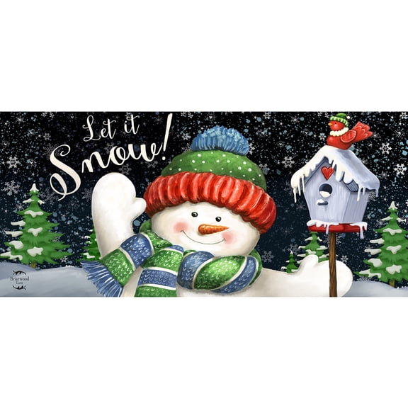 Briarwood Lane Winter Snow Time Snowman Mini Mat 22x10 Indoor Outdoor For Winter Doormat