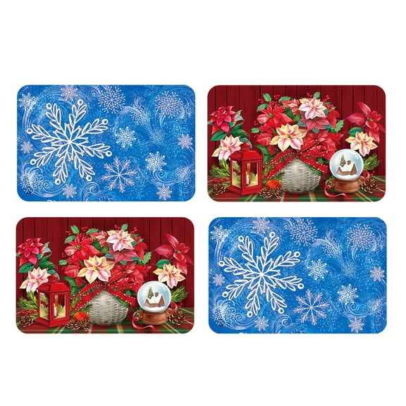 Briarwood Lane Winter Christmas Double Sided Placemat (4-pack) 17x11.25 Snowflakes and Poinsettias For Christmas Placemat