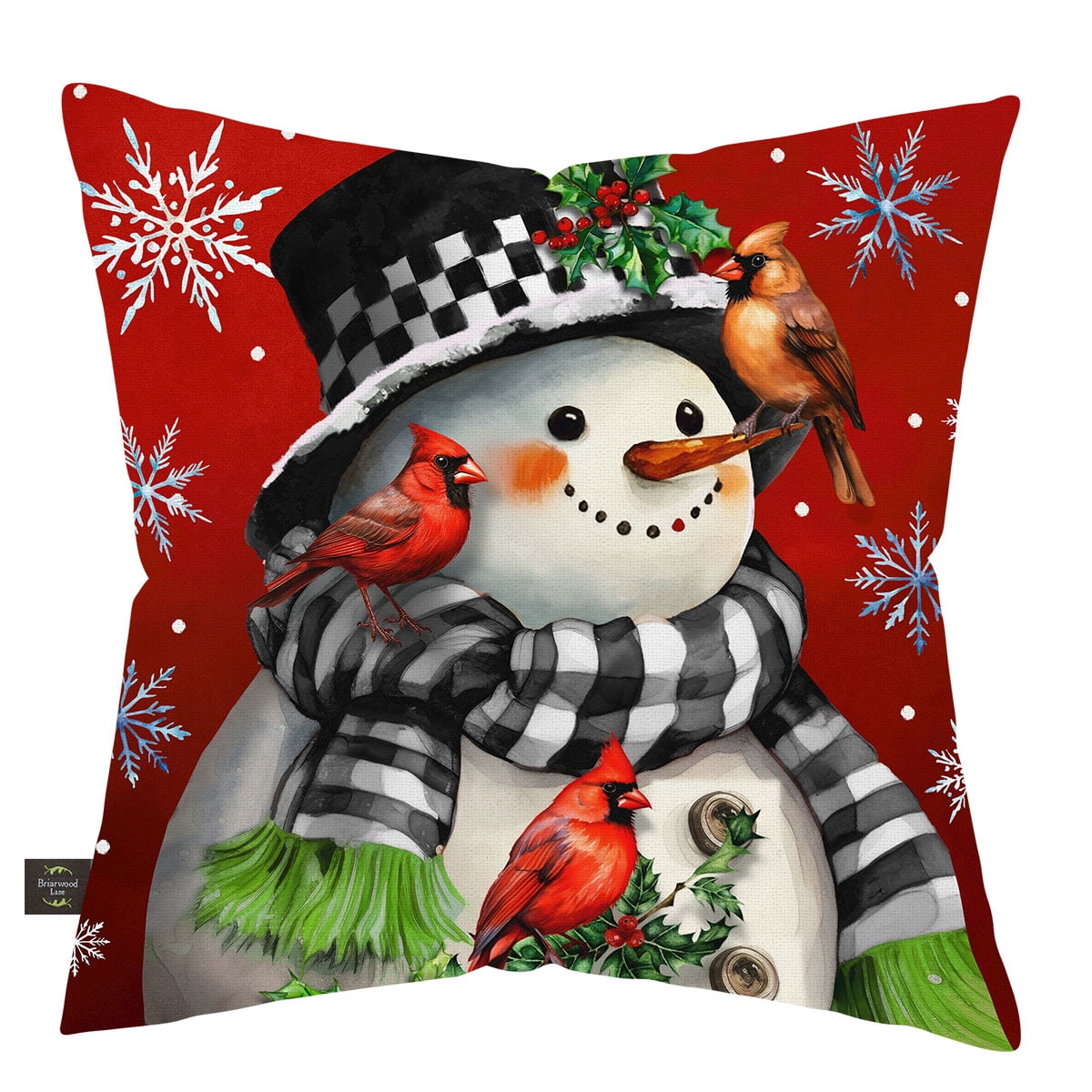 Briarwood Lane Winter Indoor/Outdoor Pillow 17x17 Snowman With Cardinals For Winter Pillow