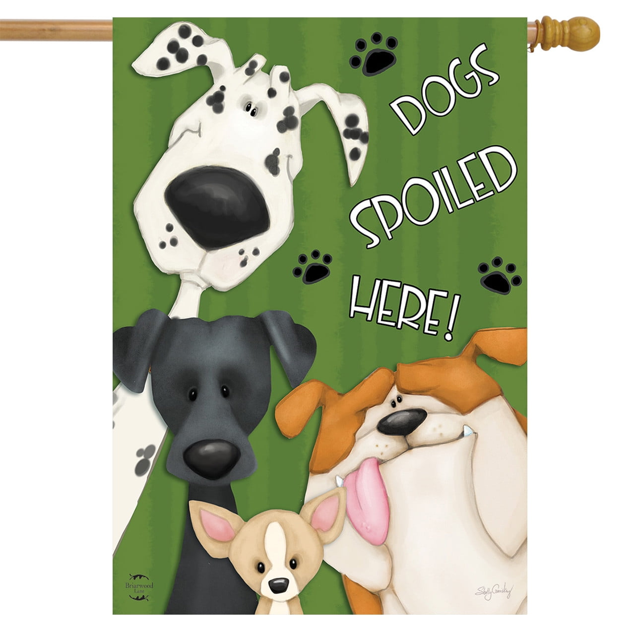 Spoiled Dogs Green and Multicolor Outdoor Fall House Flag