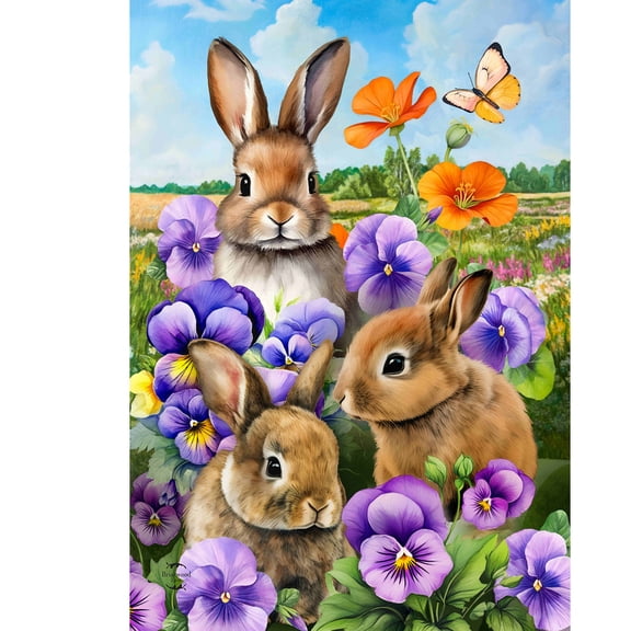 Briarwood Lane Spring House Flag 40x28 For Outdoor Spring Bunny Trio For Spring House Flag