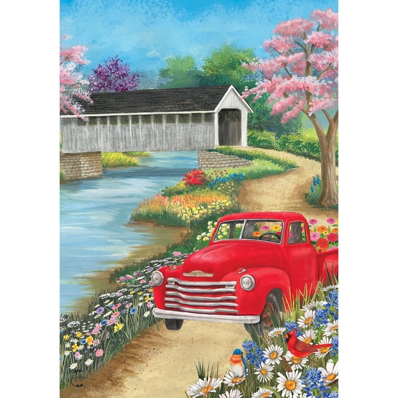 Briarwood Lane Spring House Flag 40x28 For Outdoor Spring Covered Bridge For Spring House Flag
