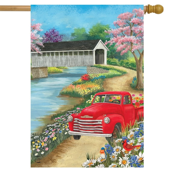 Briarwood Lane Spring Covered Bridge House Flag