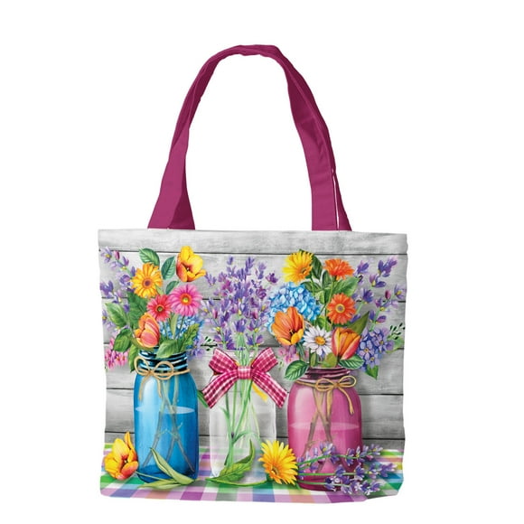 Spring Floral Jars Rustic Canvas Tote Bag