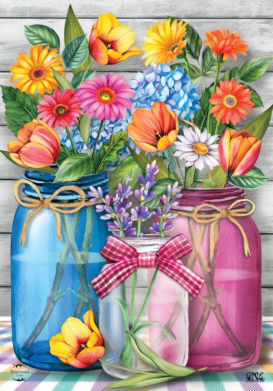Spring Floral Jars Multicolor Polyester House Flag 28" x 40"