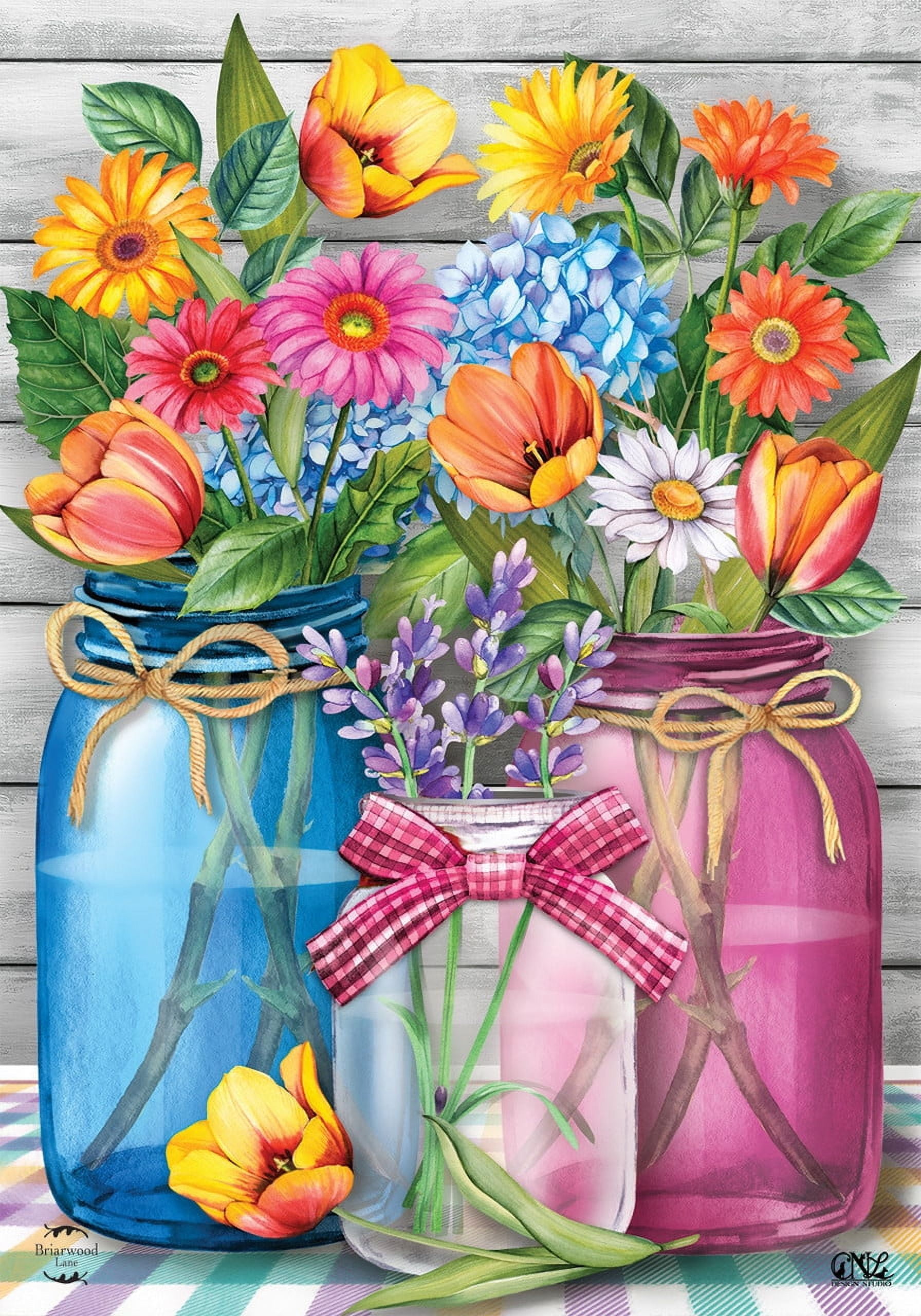 Spring Floral Jars Multicolor Polyester House Flag 28" x 40"