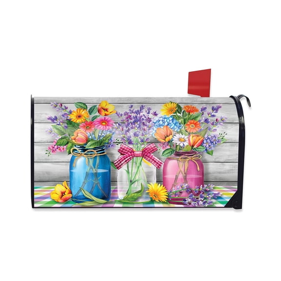 Briarwood Lane Spring Mailbox Cover  - Standard Size - Spring Floral Jars Rustic For Spring Mailbox Cover