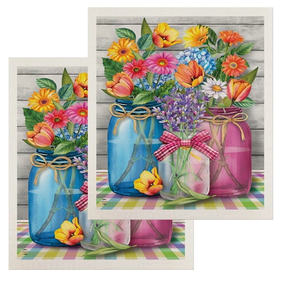 Briarwood Lane Spring Floral Jars Swedish Dishcloth (2-pack)