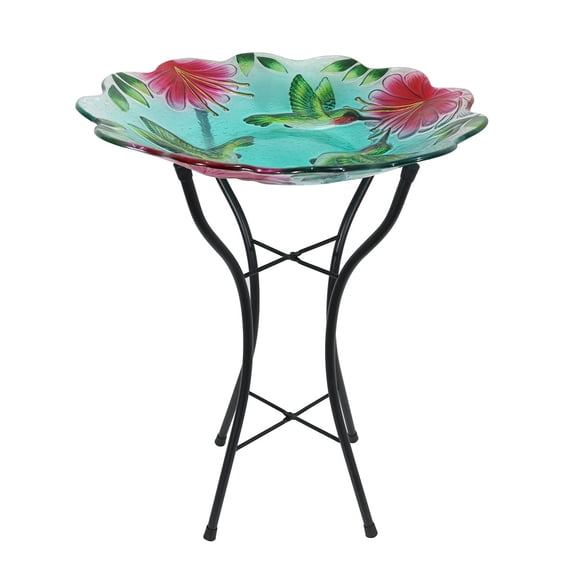 Briarwood Lane Spring Glass Hummingbirds Bird Bath Including Metal Stand For Spring Birdbath