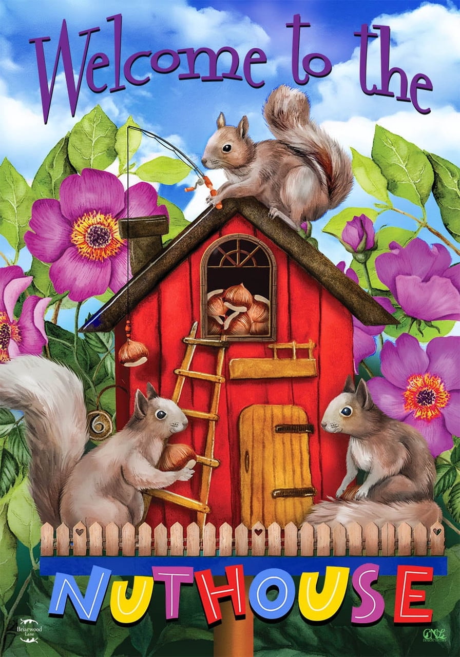 Spring Nuthouse Garden Flag with Squirrels and Flowers 12.5" x 18"