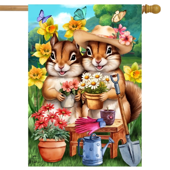 Briarwood Lane Spring House Flag 40x28 For Outdoor Springtime Chipmunks For Spring House Flag
