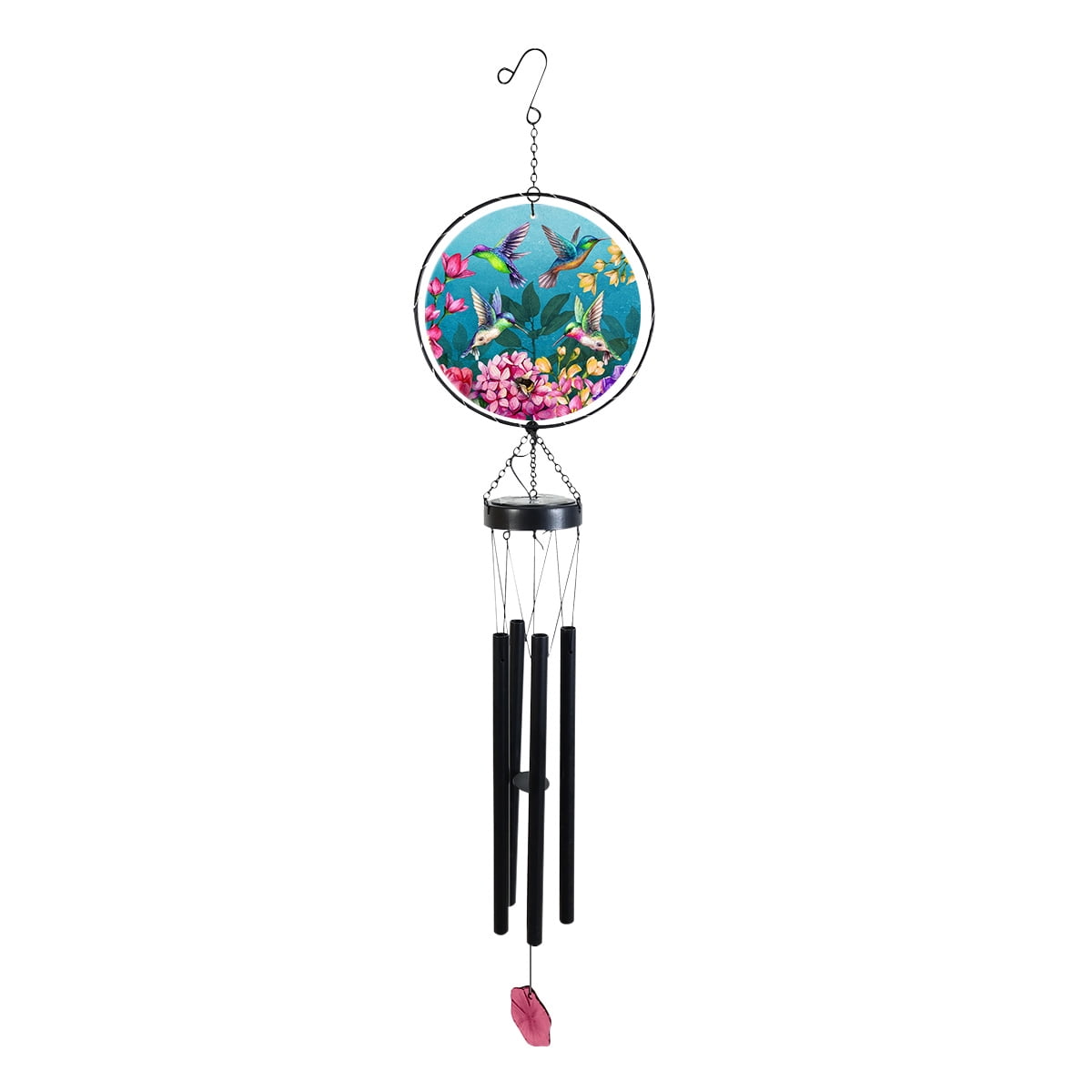 Briarwood Lane Spring LED Illuminated Solar Powered Glass Suncatcher  Wind Chime 37x8 Springtime Hummingbirds For Spring Wind Chime For Outdoors Melodic Metal Windchimes Wind-Chimes