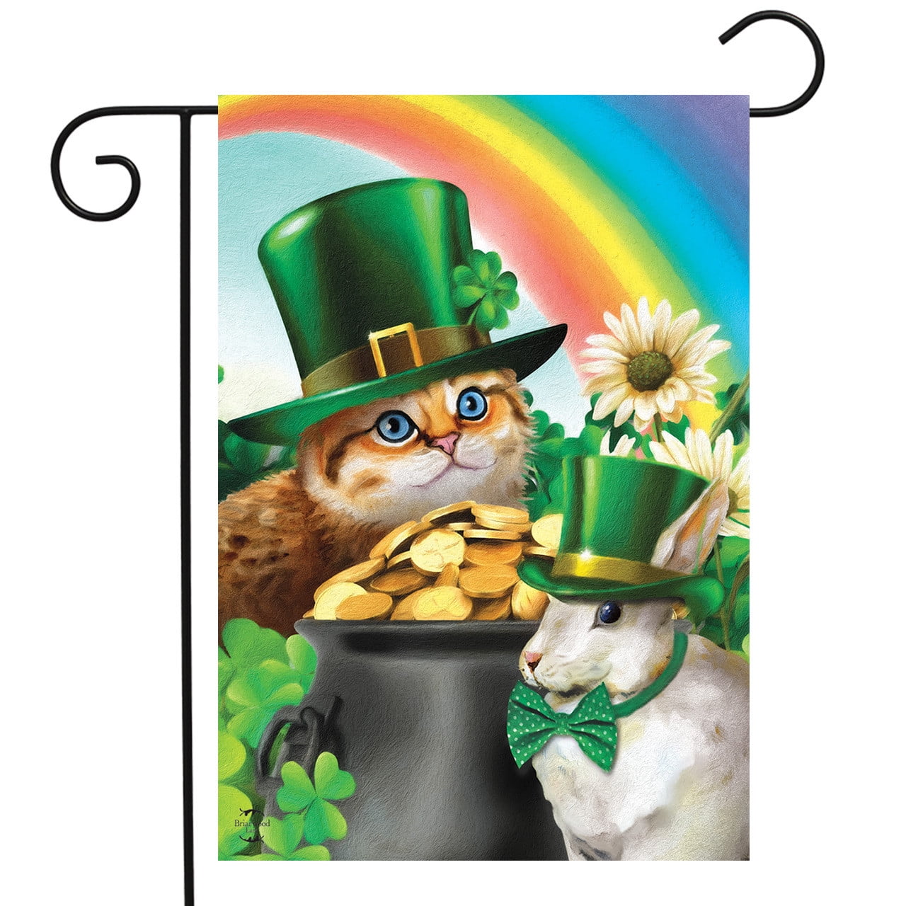 St. Patrick's Day Garden Flag with Cats and Bunny, 12.5" x 18"