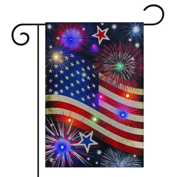 Briarwood Lane Stars and Stripes Patriotic LED Burlap Garden Flag
