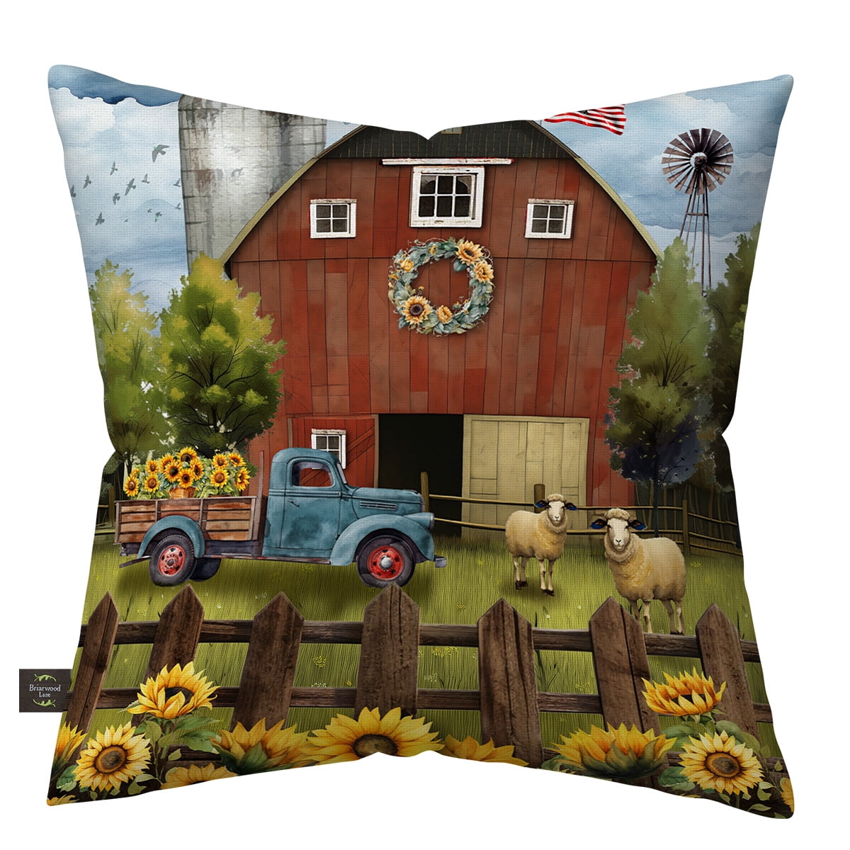 Briarwood Lane Summer Indoor/Outdoor Pillow 17x17 Sunflower Barn For Summer Pillow