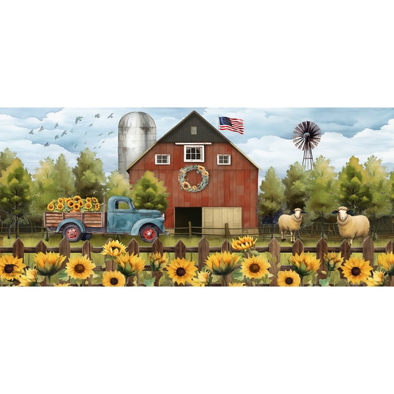 Briarwood Lane Summer Sunflower Barn Mini Mat 22x10 Indoor Outdoor For Summer Doormat
