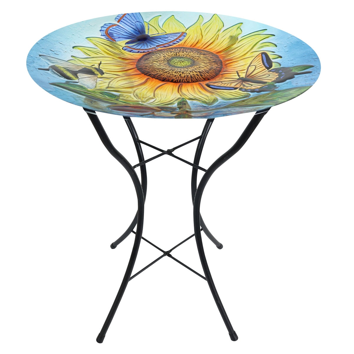 Briarwood Lane Summer Glass Birdbath Including Metal Stand Sunflower Dance For Summer Birdbath