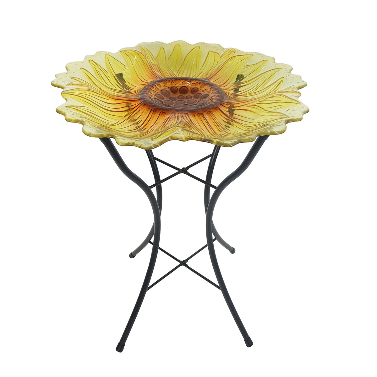 Briarwood Lane Summer Glass Birdbath Including Metal Stand Sunflower For Summer Birdbath
