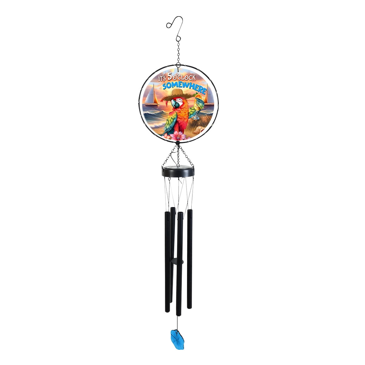 Briarwood Lane Summer LED Illuminated Solar Powered Glass Suncatcher  Wind Chime 37x8 Sunset Parrot For Summer Wind Chime For Outdoors Melodic Metal Windchimes Wind-Chimes