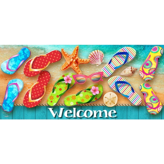 Briarwood Lane Summer Surfside Flip Flops Mini Mat 22x10 Indoor Outdoor For Summer Doormat
