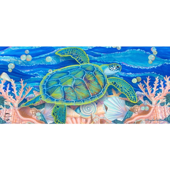 Briarwood Lane Spring Swimming Sea Turtle Mini Mat 22x10 Indoor Outdoor For Spring Doormat