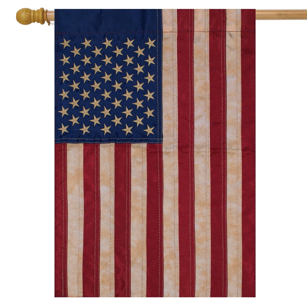 Tea Stained Embroidered American Flag House Flag 28" x 50"