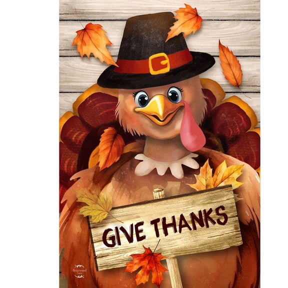 Briarwood Lane Thanksgiving House Flag 40x28 For Outdoor Thankful Turkey Give Thanks For Thanksgiving House Flag