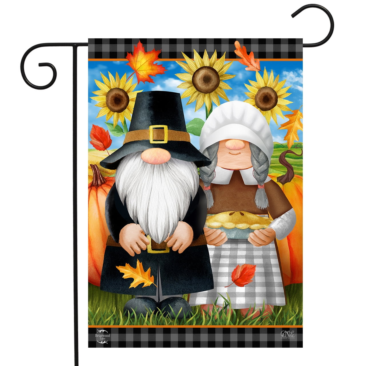Thanksgiving Gnomes Garden Flag with Sunflowers and Pumpkins