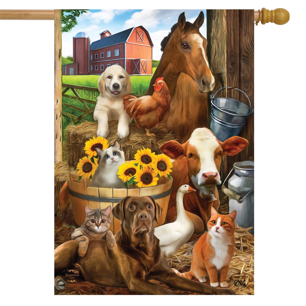 Farm Animals Summer House Flag with Sunflowers 28" x 40"