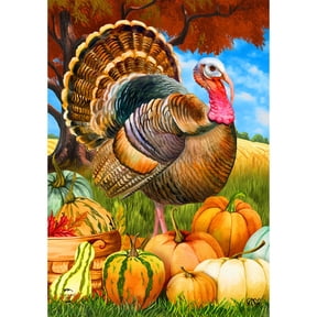Briarwood Lane Fall Thanksgiving House Flag 40x28 For Outdoor Turkey and Pumpkins For Thanksgiving House Flag