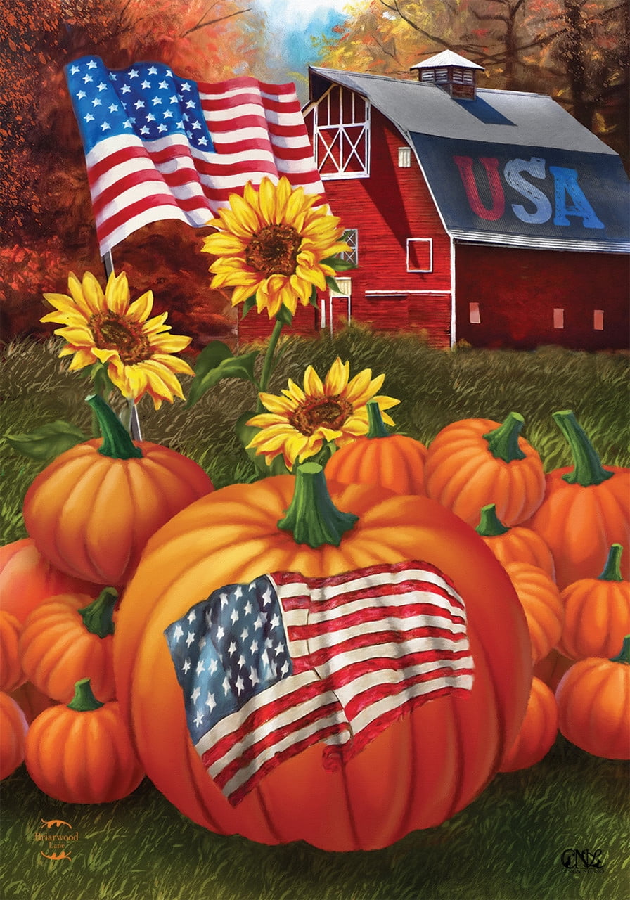 Patriotic USA Pumpkins and Sunflowers Fall Garden Flag