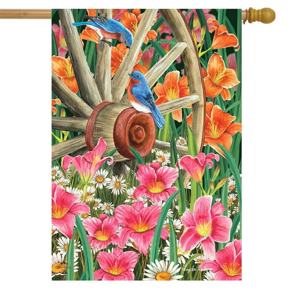 Briarwood Lane Wagon Wheel Floral Spring House Flag