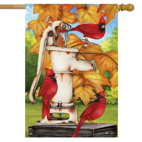 Briarwood Lane Water Pump And Cardinals Fall House Flag