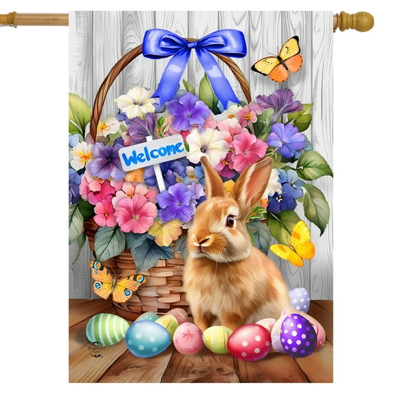 Briarwood Lane Welcome Bunny and Basket House Flag