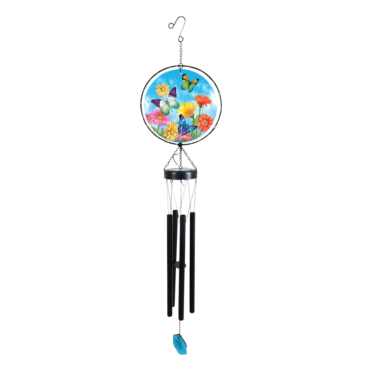 Briarwood Lane Spring LED Illuminated Solar Powered Glass Suncatcher  Wind Chime 37x8 Welcome Butterflies For Spring Wind Chime For Outdoors Melodic Metal Windchimes Wind-Chimes